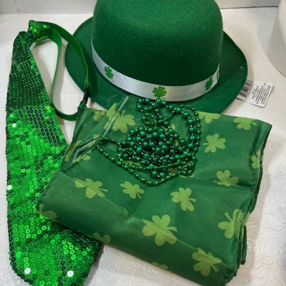 St Patrick's Day Hat, Tie, Scarf, Beads, Vintage Guinness Koozie Package Lot - Picture 3 of 16